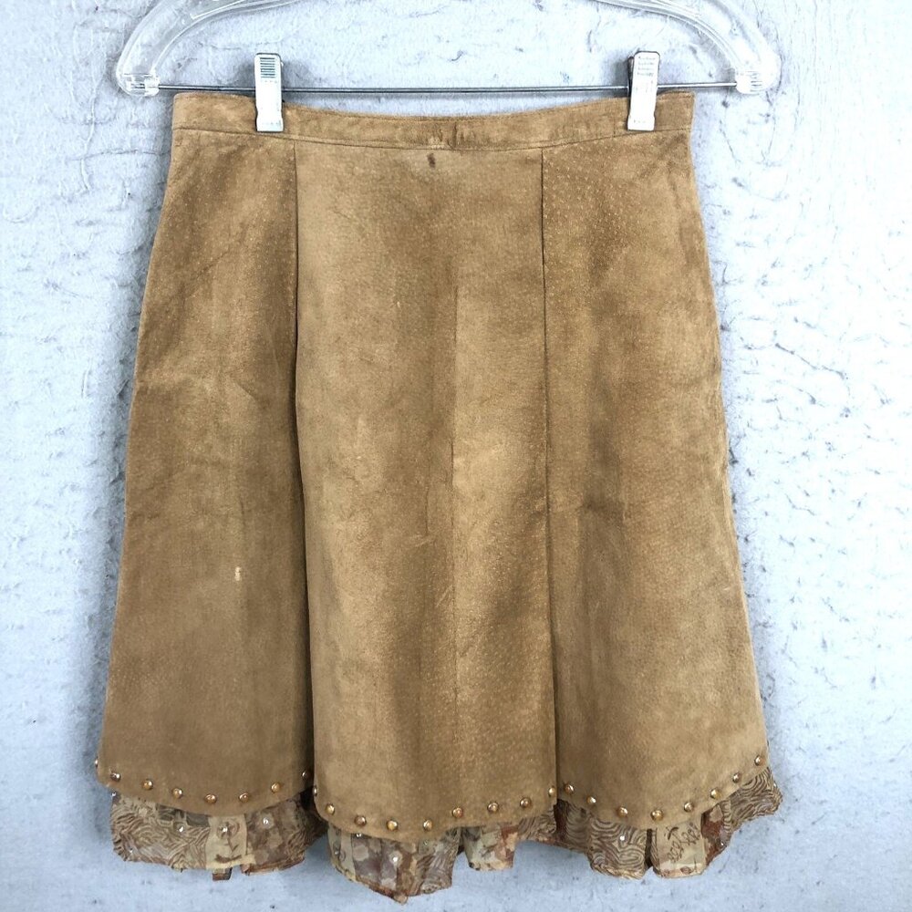 Patricia Wolf Leather Skirt Womens 6 Brown Suede Ruffle Western Feminine Rodeo